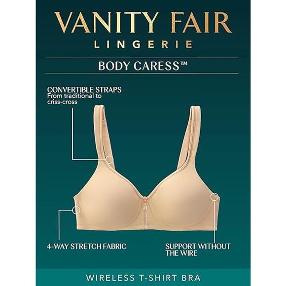 New Vanity Fair Womens White 36B 2-Way Convertible Strap Full Coverage Bra - Picture 6 of 6